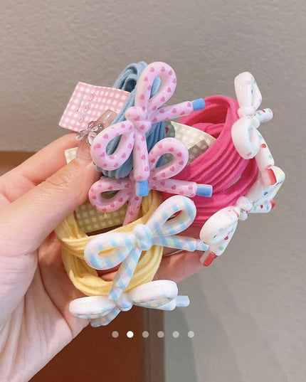 Pastel Bow Hair Ties Set – Resin Bow Charm Hair Rubber Bands | Cute Hair Accessory for Girls & Women (VT-46)