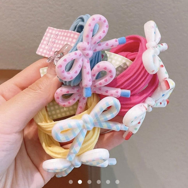 Pastel Bow Hair Ties Set – Resin Bow Charm Hair Rubber Bands | Cute Hair Accessory for Girls & Women (VT-46)