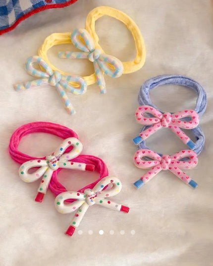 Pastel Bow Hair Ties Set – Resin Bow Charm Hair Rubber Bands | Cute Hair Accessory for Girls & Women (VT-46)