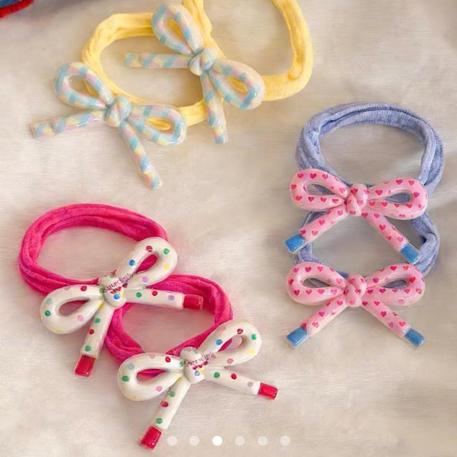 Pastel Bow Hair Ties Set – Resin Bow Charm Hair Rubber Bands | Cute Hair Accessory for Girls & Women (VT-46)