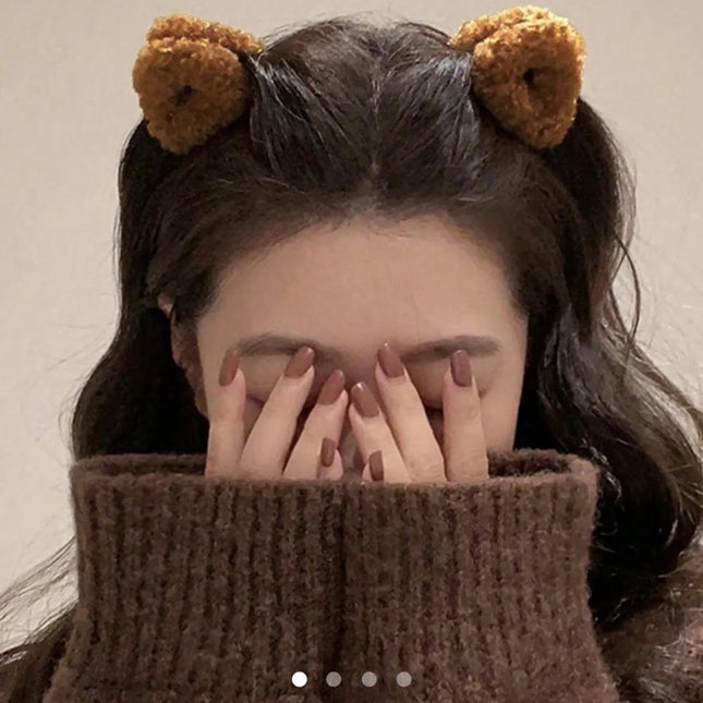 Plush Bear Ear Hair Clips (Set of 2) – Fuzzy Teddy Bear Ear Hairpins | Cute Aesthetic Hair Accessory (VT-48)