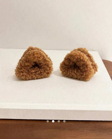 Plush Bear Ear Hair Clips (Set of 2) – Fuzzy Teddy Bear Ear Hairpins | Cute Aesthetic Hair Accessory (VT-48)