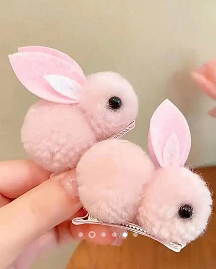 3D Pom-Pom Bunny Hair Clips (Set of 2) – Fluffy Rabbit Ear Hairpins | Cute Easter Aesthetic Hair Accessory (VT-49)