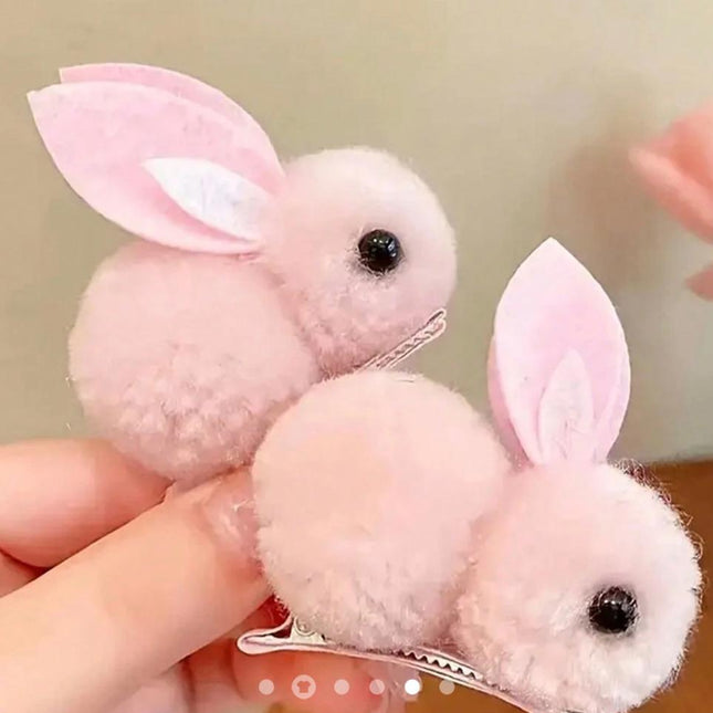3D Pom-Pom Bunny Hair Clips (Set of 2) – Fluffy Rabbit Ear Hairpins | Cute Easter Aesthetic Hair Accessory (VT-49)