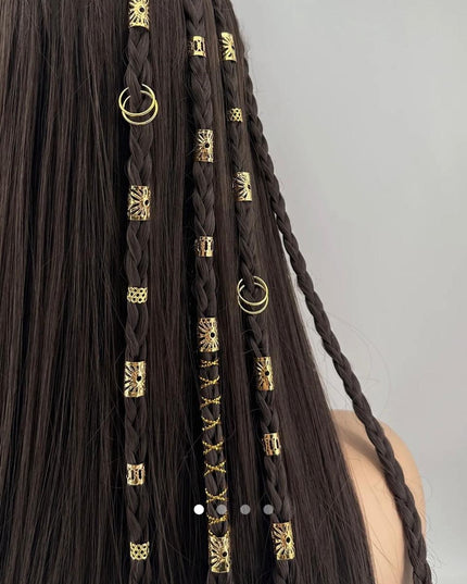 Gold Hair Braid Rings & Cuffs Set (41 Pcs) – Dreadlock & Braid Jewelry Accessories | Boho Hair Decoration Kit (VT-50)