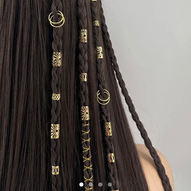 Gold Hair Braid Rings & Cuffs Set (41 Pcs) – Dreadlock & Braid Jewelry Accessories | Boho Hair Decoration Kit (VT-50)