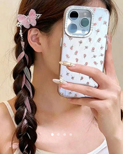 Pink Butterfly Hair Clip with Ribbon Tassel – Pearl Beaded Hanfu Hair Accessory | Chinese Style Hair Pin for Women (VT-53)