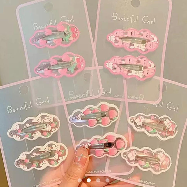 Cute Print Snap Hair Clips Set (10 Pcs) – Bunny, Tulip & Floral Print Hairpins for Girls | Kids Hair Accessory Set (VT-56)