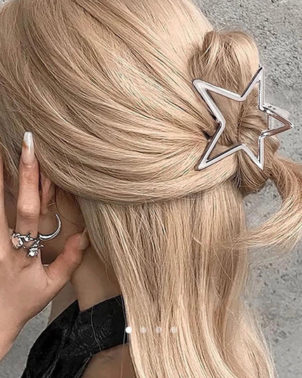 Silver Star Hollow Hair Claw Clip for Women | Cute Metal Hair Clutcher for Girls (VT-62)