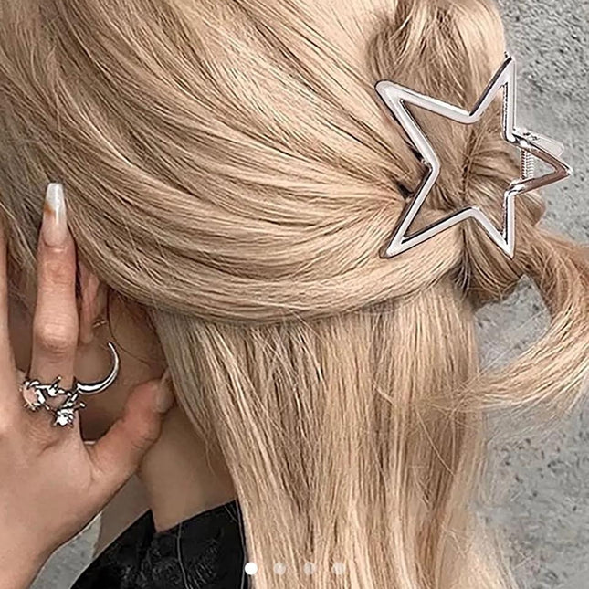 Silver Star Hollow Hair Claw Clip for Women | Cute Metal Hair Clutcher for Girls (VT-62)