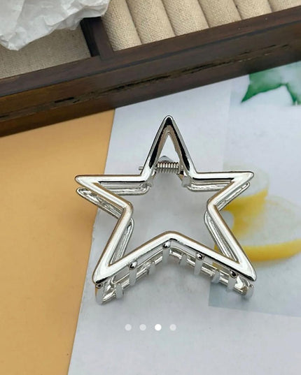 Silver Star Hollow Hair Claw Clip for Women | Cute Metal Hair Clutcher for Girls (VT-62)