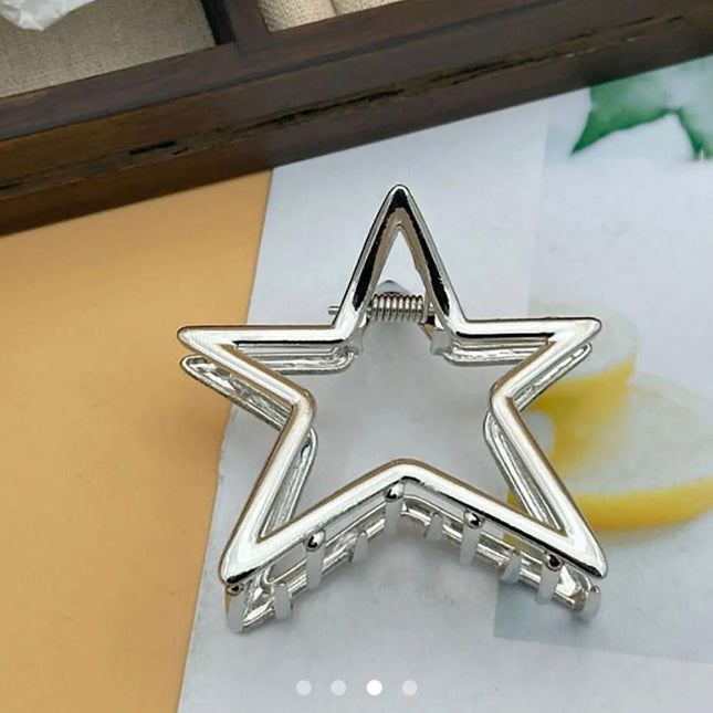 Silver Star Hollow Hair Claw Clip for Women | Cute Metal Hair Clutcher for Girls (VT-62)