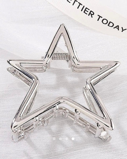 Silver Star Hollow Hair Claw Clip for Women | Cute Metal Hair Clutcher for Girls (VT-62)
