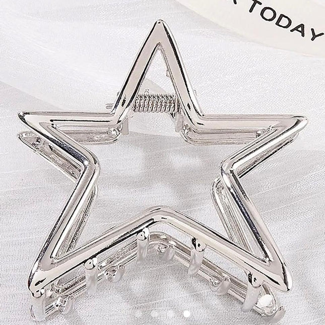Silver Star Hollow Hair Claw Clip for Women | Cute Metal Hair Clutcher for Girls (VT-62)
