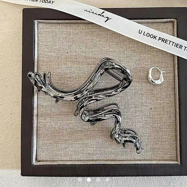 Silver Twisted Snake Hair Claw Clip for Women | Sculpted Metal Wave Hair Clutcher (VT-63)