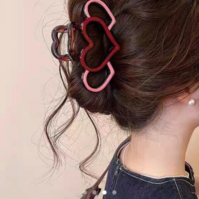 Triple Heart Hair Claw Clip for Women | Pink & Maroon Cute Acrylic Hair Clutcher (VT-64)