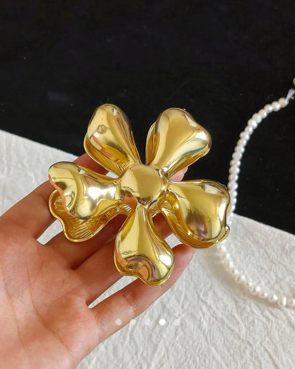 Gold Flower Hair Claw Clip for Women | Metallic Floral Statement Hair Clutcher