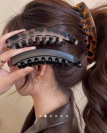 Banana Hair Clip Set of 3 | Leopard Print & Black Acrylic Hair Clutcher Combo for Women (VT-66)
