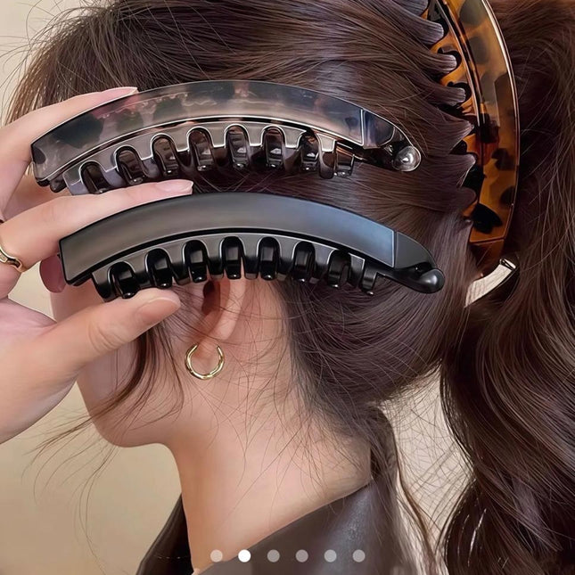 Banana Hair Clip Set of 3 | Leopard Print & Black Acrylic Hair Clutcher Combo for Women (VT-66)