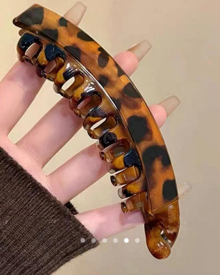 Banana Hair Clip Set of 3 | Leopard Print & Black Acrylic Hair Clutcher Combo for Women (VT-66)