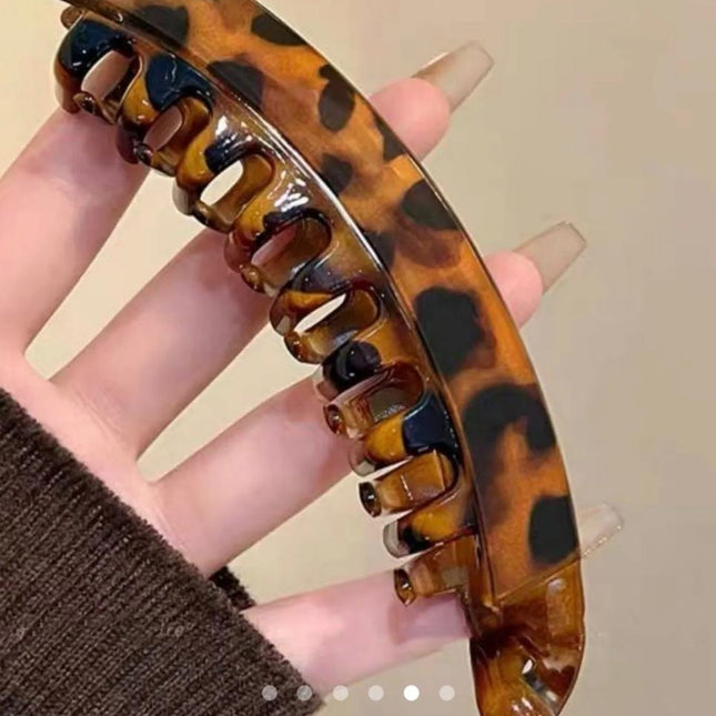 Banana Hair Clip Set of 3 | Leopard Print & Black Acrylic Hair Clutcher Combo for Women (VT-66)