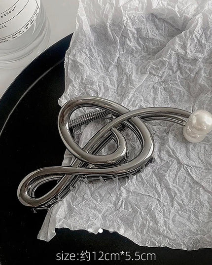 Silver Treble Clef Hair Claw Clip with Pearl | Music Note Metal Hair Clutcher for Women (VT-67)
