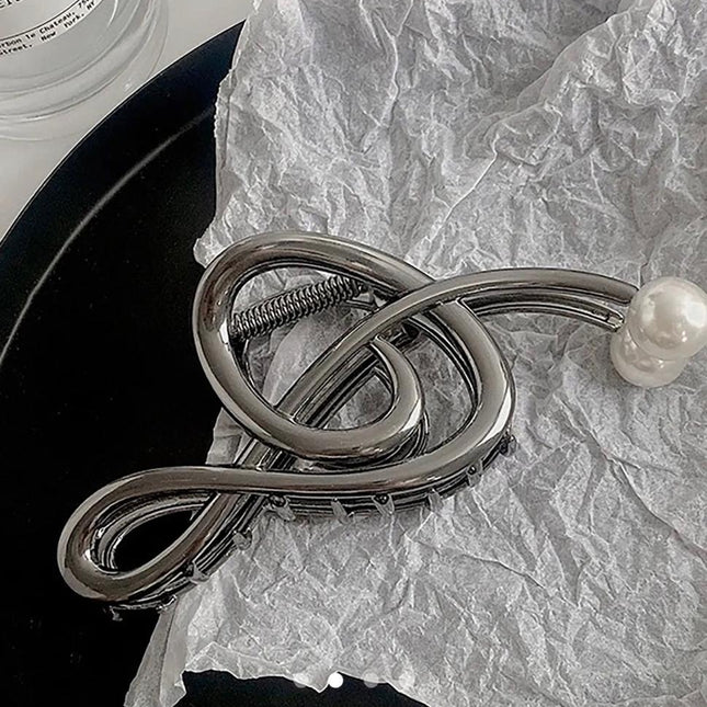 Silver Treble Clef Hair Claw Clip with Pearl | Music Note Metal Hair Clutcher for Women (VT-67)