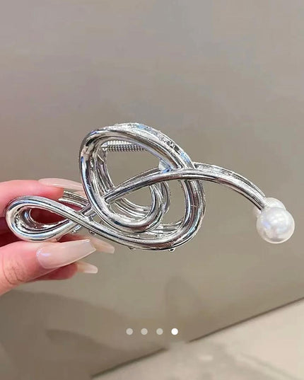 Silver Treble Clef Hair Claw Clip with Pearl | Music Note Metal Hair Clutcher for Women (VT-67)
