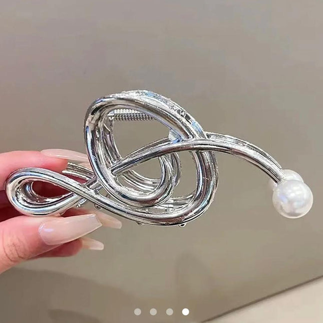 Silver Treble Clef Hair Claw Clip with Pearl | Music Note Metal Hair Clutcher for Women (VT-67)