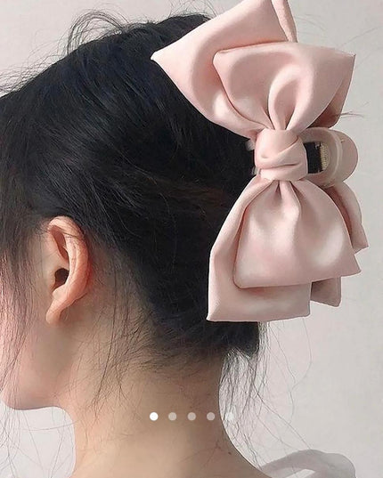 Pink Satin Bow Hair Clip for Women | Large Layered Bowknot Hair Clutcher (VT-69)