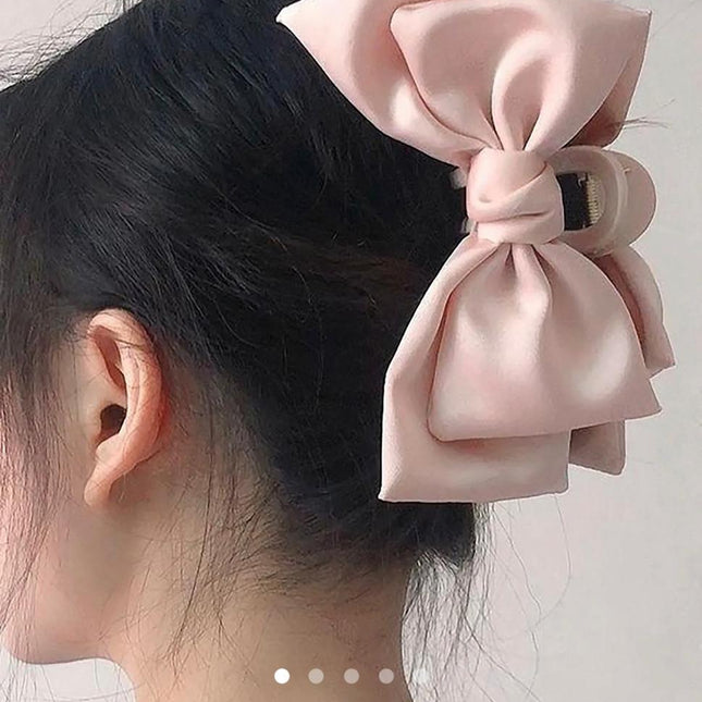 Pink Satin Bow Hair Clip for Women | Large Layered Bowknot Hair Clutcher (VT-69)