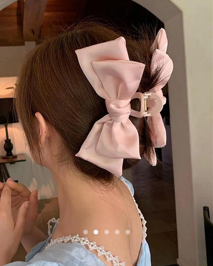 Pink Satin Bow Hair Clip for Women | Large Layered Bowknot Hair Clutcher (VT-69)