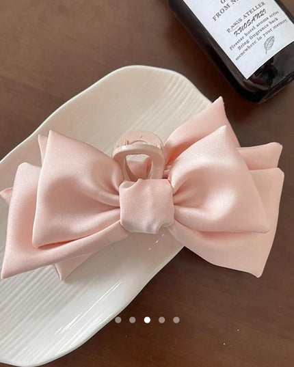 Pink Satin Bow Hair Clip for Women | Large Layered Bowknot Hair Clutcher (VT-69)