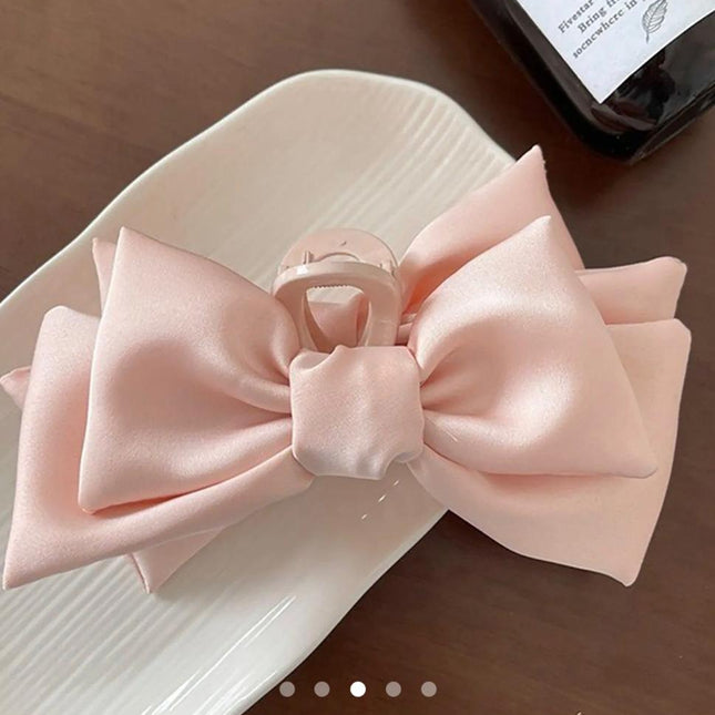 Pink Satin Bow Hair Clip for Women | Large Layered Bowknot Hair Clutcher (VT-69)
