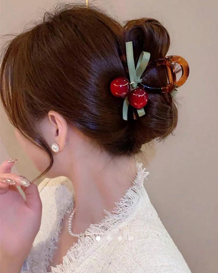 Tortoise Shell Cherry Hair Claw Clip | Cute Charm Bow Hair Clutcher for Women (VT-70)