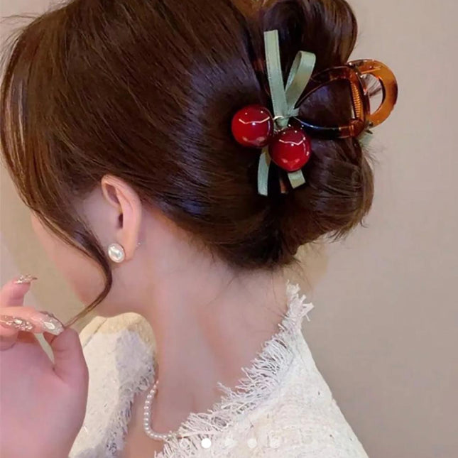 Tortoise Shell Cherry Hair Claw Clip | Cute Charm Bow Hair Clutcher for Women (VT-70)
