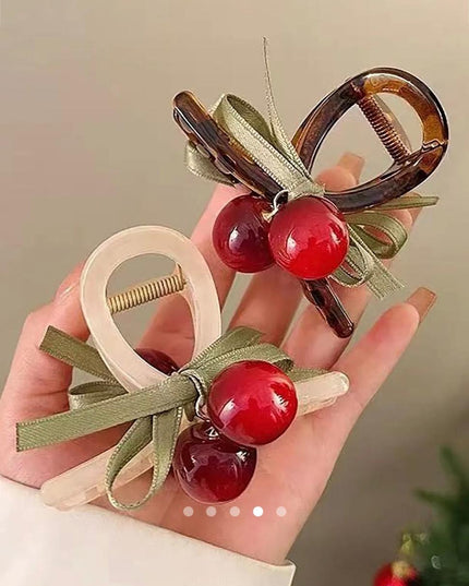 Tortoise Shell Cherry Hair Claw Clip | Cute Charm Bow Hair Clutcher for Women (VT-70)