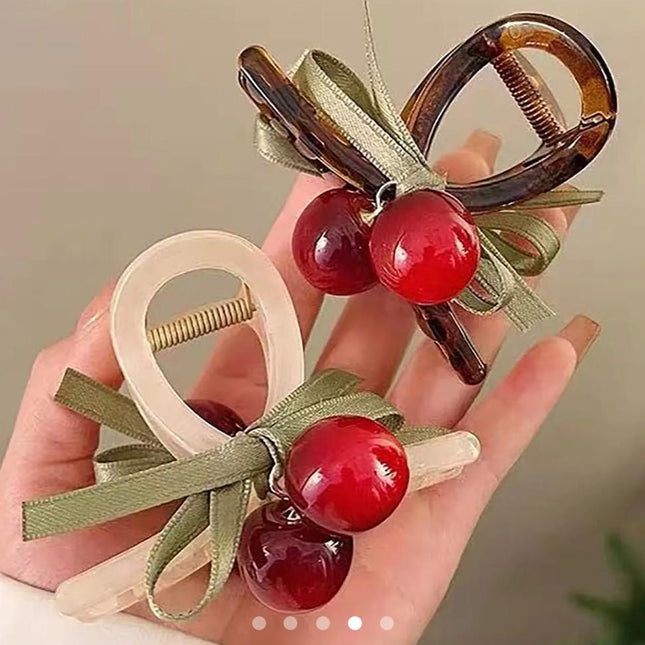 Tortoise Shell Cherry Hair Claw Clip | Cute Charm Bow Hair Clutcher for Women (VT-70)