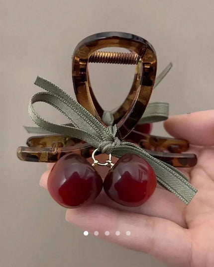 Tortoise Shell Cherry Hair Claw Clip | Cute Charm Bow Hair Clutcher for Women (VT-70)