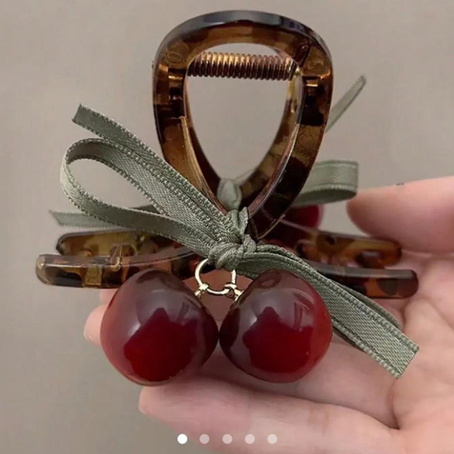 Tortoise Shell Cherry Hair Claw Clip | Cute Charm Bow Hair Clutcher for Women (VT-70)