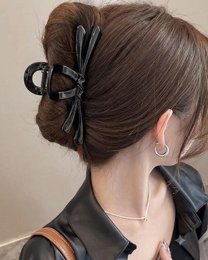 Black Bow Hair Claw Clip for Women | Glossy Acrylic Bowknot Hair Clutcher (VT-71)