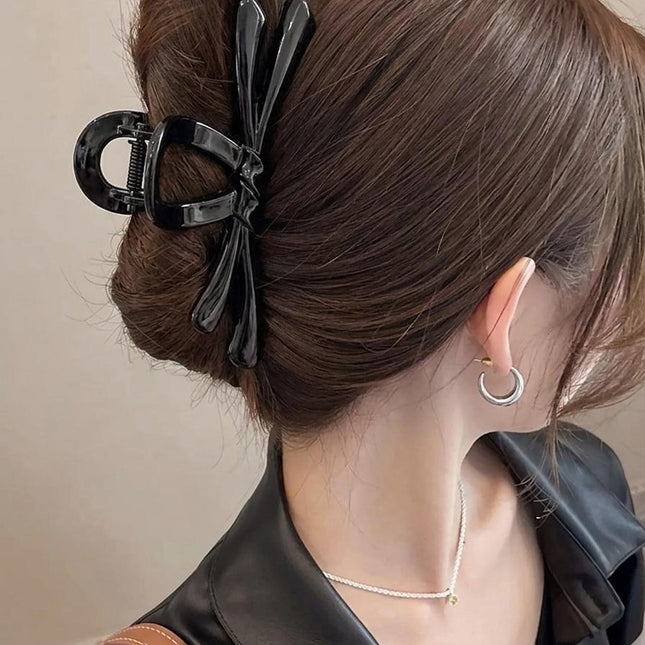 Black Bow Hair Claw Clip for Women | Glossy Acrylic Bowknot Hair Clutcher (VT-71)