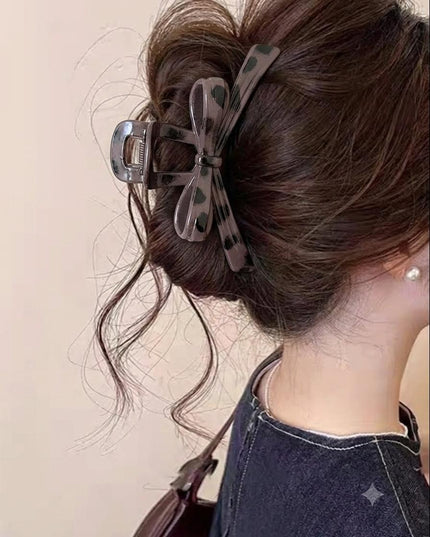 Leopard Print Bow Hair Claw Clip for Women | Animal Print Acrylic Bowknot Hair Clutcher (VT-72)