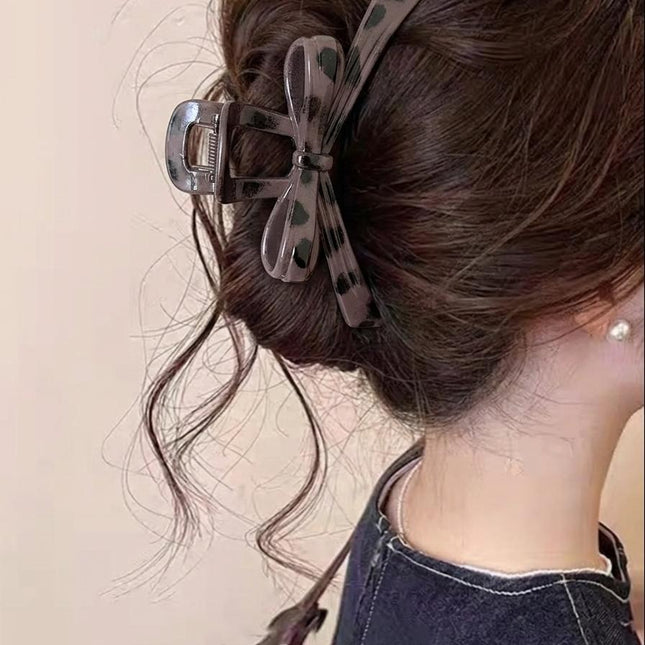 Leopard Print Bow Hair Claw Clip for Women | Animal Print Acrylic Bowknot Hair Clutcher (VT-72)