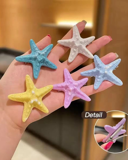 Starfish Hair Clips Set of 5 | Multicolor Textured Snap Clips for Girls & Women (VT-76)