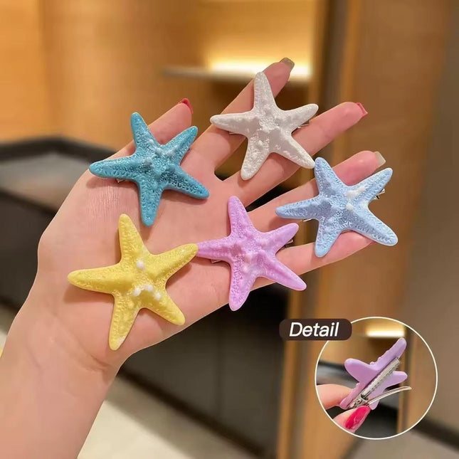 Starfish Hair Clips Set of 5 | Multicolor Textured Snap Clips for Girls & Women (VT-76)