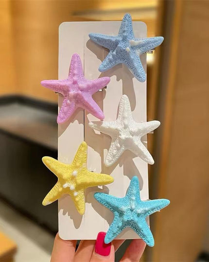 Starfish Hair Clips Set of 5 | Multicolor Textured Snap Clips for Girls & Women (VT-76)