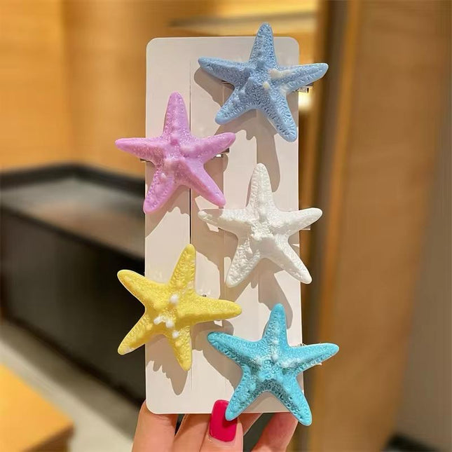 Starfish Hair Clips Set of 5 | Multicolor Textured Snap Clips for Girls & Women (VT-76)