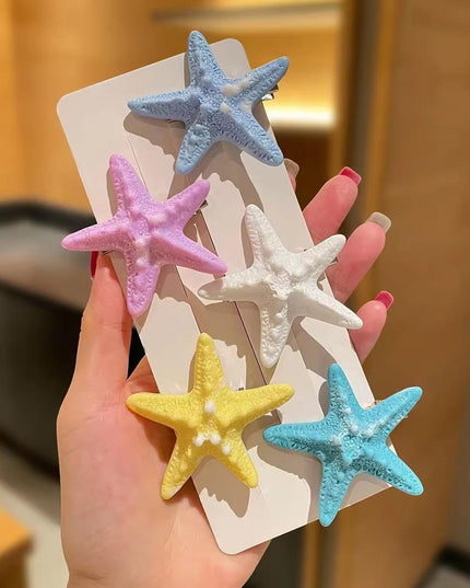 Starfish Hair Clips Set of 5 | Multicolor Textured Snap Clips for Girls & Women (VT-76)