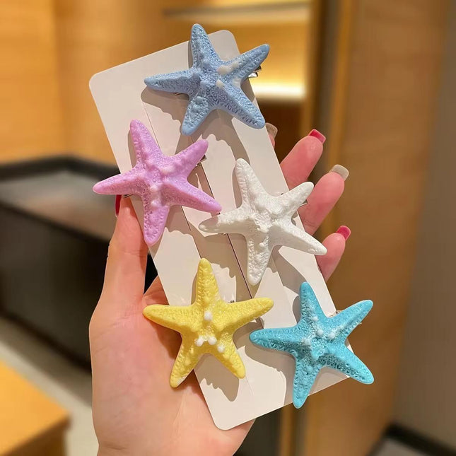Starfish Hair Clips Set of 5 | Multicolor Textured Snap Clips for Girls & Women (VT-76)
